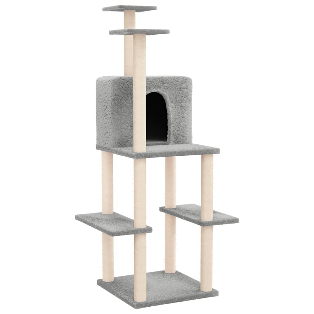 NNEVL Cat Tree with Sisal Scratching Posts Light Grey 144.5 cm