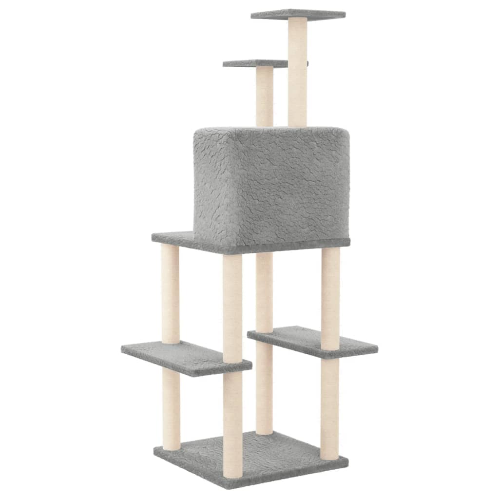 NNEVL Cat Tree with Sisal Scratching Posts Light Grey 144.5 cm