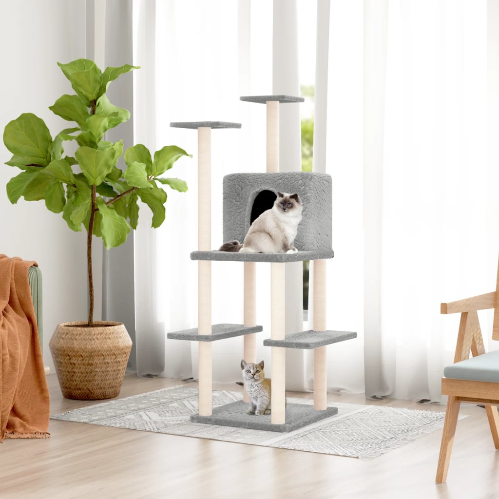 NNEVL Cat Tree with Sisal Scratching Posts Light Grey 144.5 cm