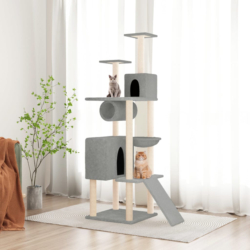 NNEVL Cat Tree with Sisal Scratching Posts Light Grey 168 cm