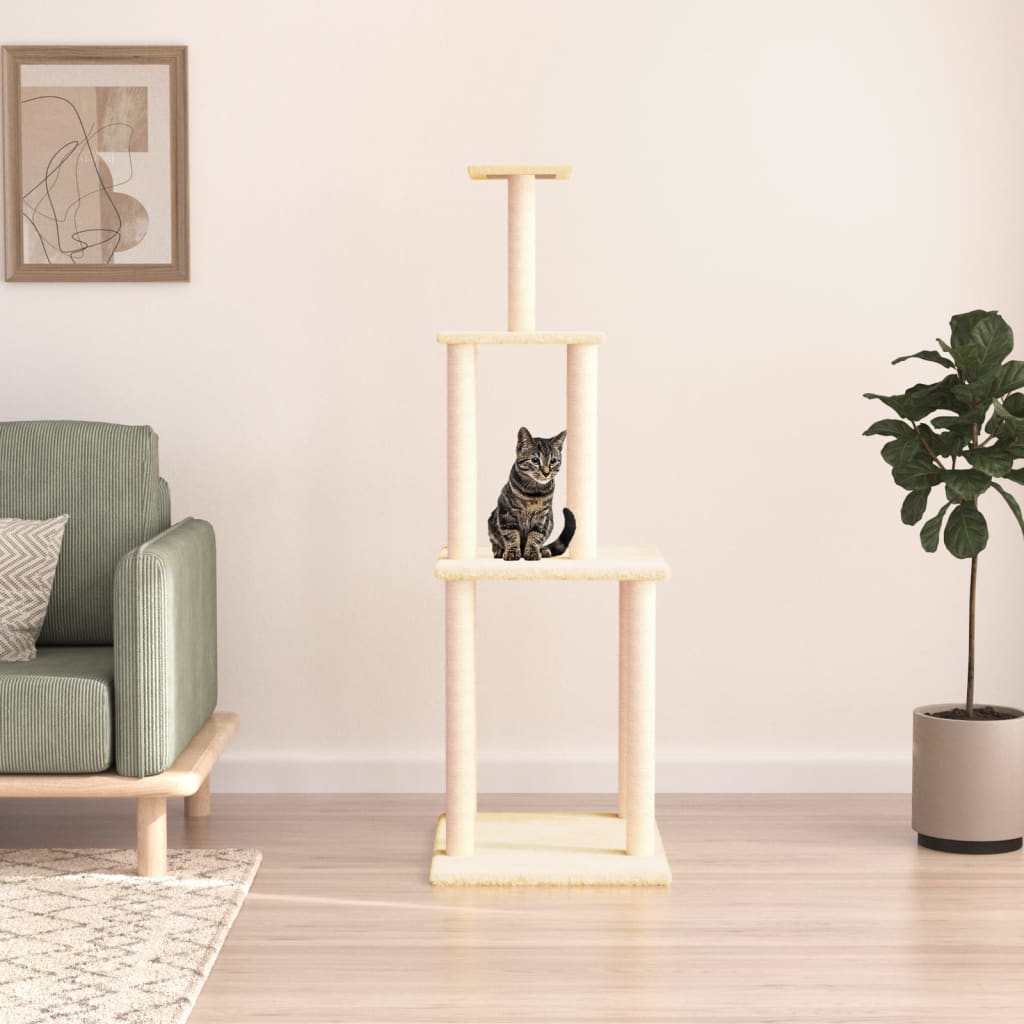 NNEVL Cat Tree with Sisal Scratching Posts Cream 149 cm