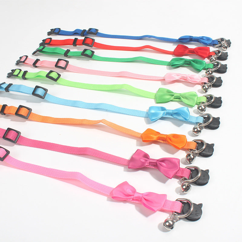 Pet Bow Collar Nylon Ribbon Multi-color Adjustable With Bell Pet Decorations